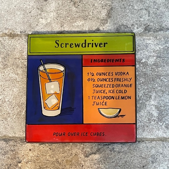 ❤️ CRATE & BARREL PAINTED GLASS DRINK RECIPE COASTERS SET OF 4 NEW - Picture 9 of 9